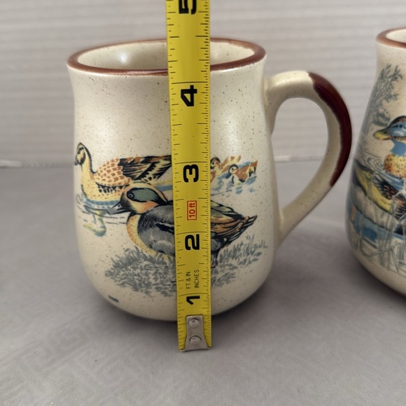 Set of 2 Vintage Teal and Mallard Duck Design Stoneware Mugs Cups Speckled - Picture 10 of 12